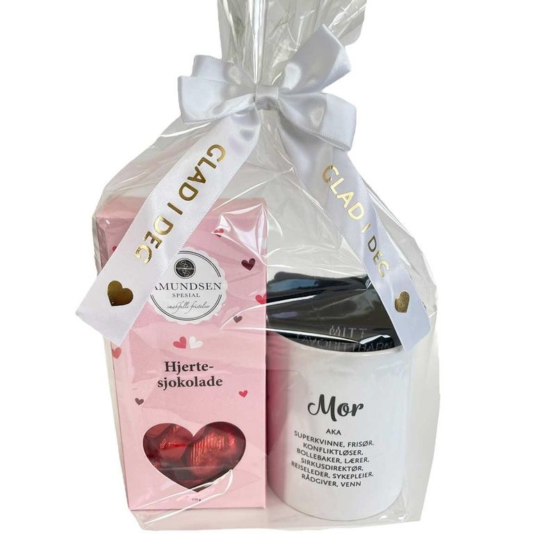 Gavepakke Mor aka med sjokoladehjerter