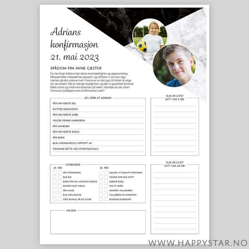 Spådomsark personlig svart marble