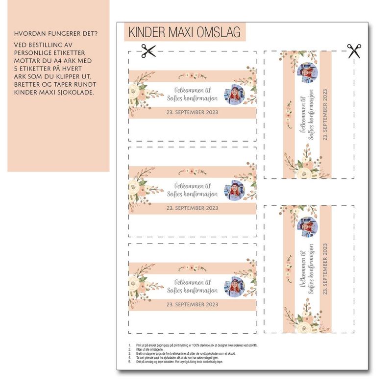 Kinder omslag konfirmasjon med personlig bilde/tekst 