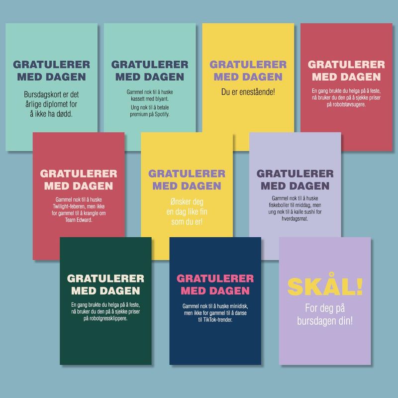 10 festlige bursdagskort - Pakke 02