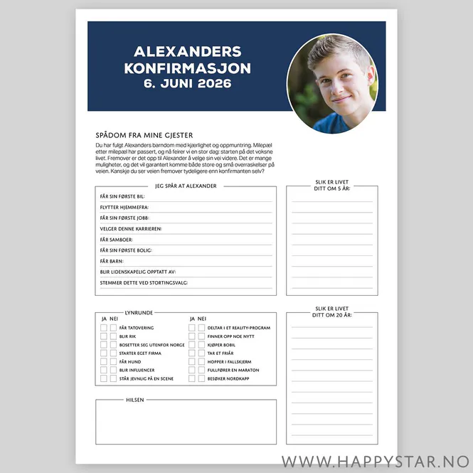 Hovedbilde Spådomsark personlig mørkeblå med 1 bilde