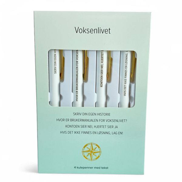 Hovedbilde Voksenlivet beskrivelse - Kulepenner med tekst