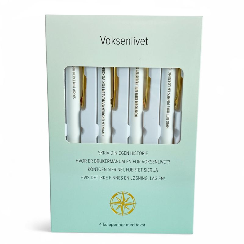 Voksenlivet beskrivelse - Kulepenner med tekst