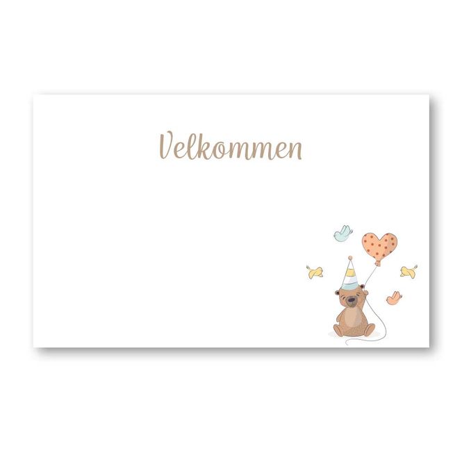 Hovedbilde Velkommen - Bjørn med ballong - Enkle Bordkort ...